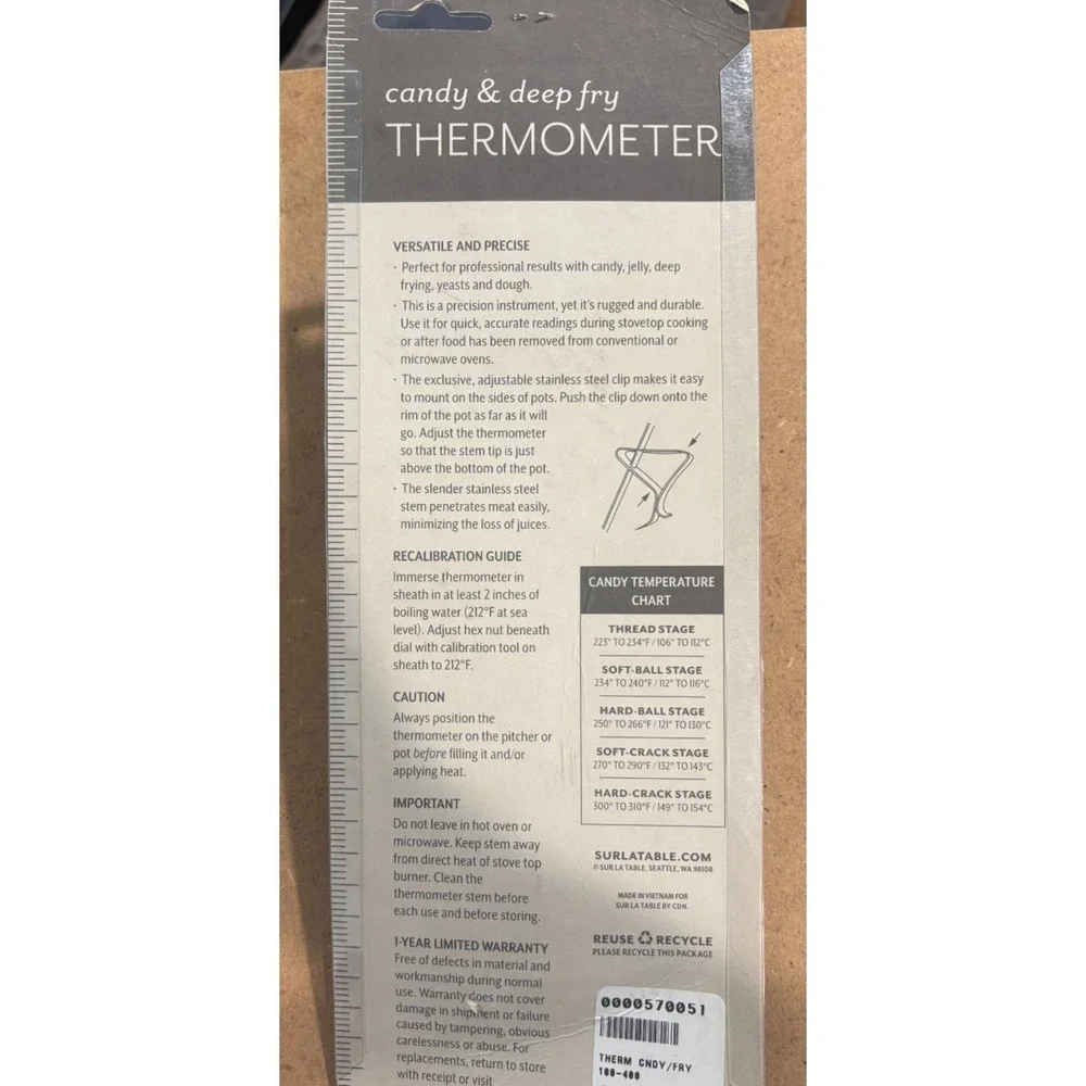 Sur La Table Candy & Deep Fry Thermometer‎ Waterproof NSF Certified New